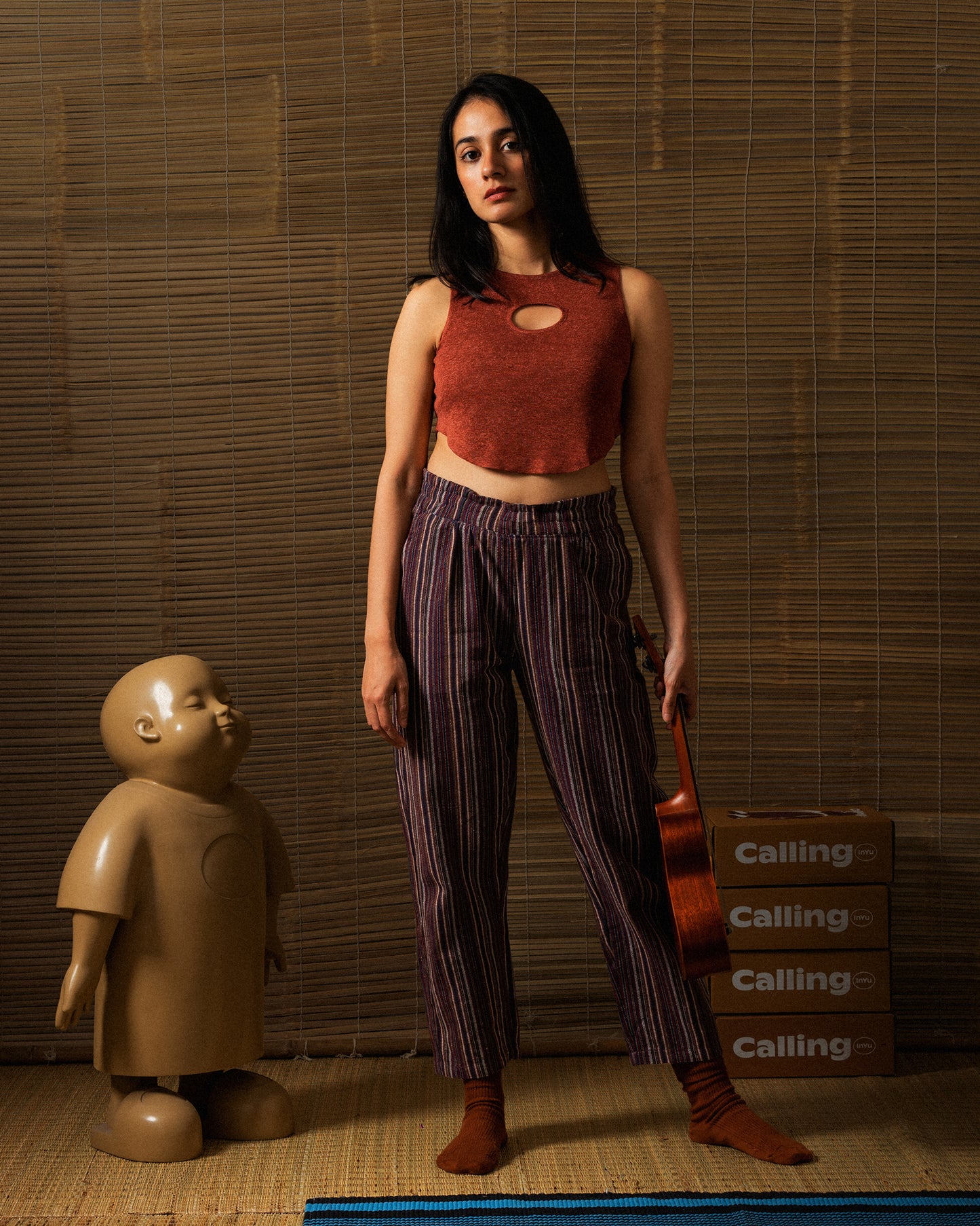 women's striped hemp pant