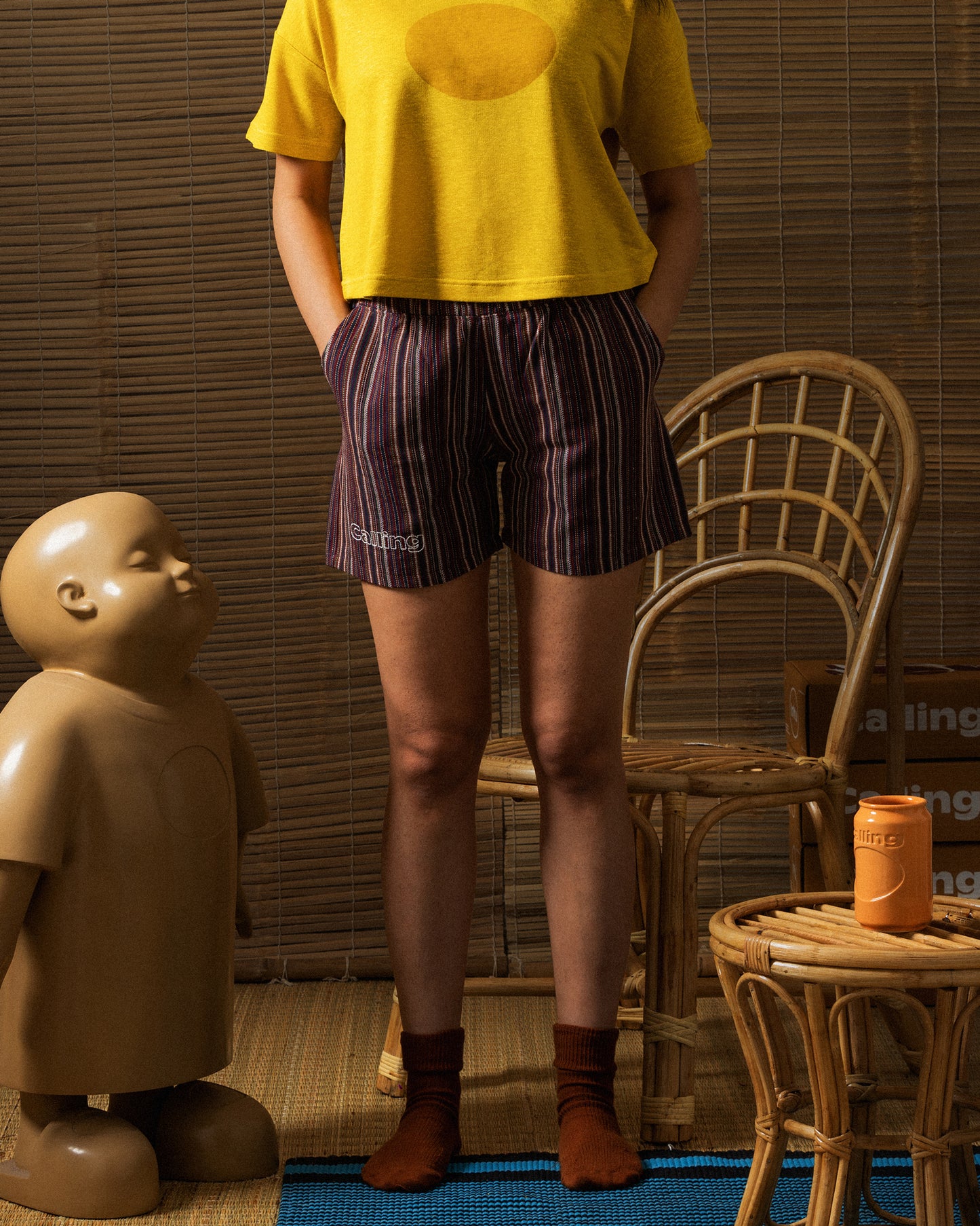 women's striped hemp short